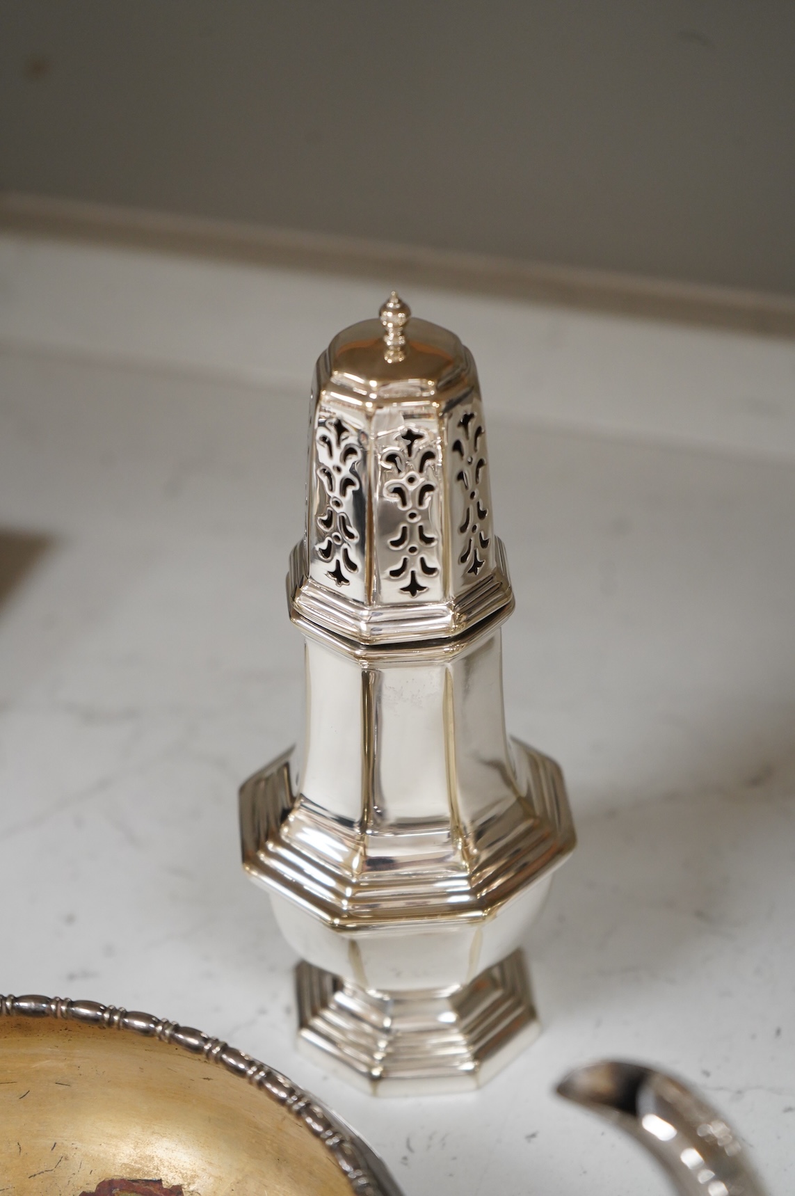 A collection of plated wares to include a vintage cocktail shaker with recipes, wine cooler and two plated entrée dishes including Art deco, largest 29cm wide